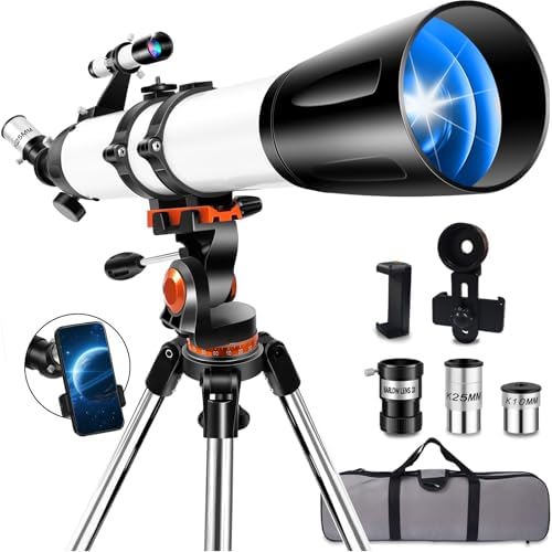 Telescope for Adults High Powered 90mm Aperture 800mm(32X-240X),Refractor Telescopes for Astronomy Beginners with AZ Mount Tripod,Phone Adapter,Carry Bag