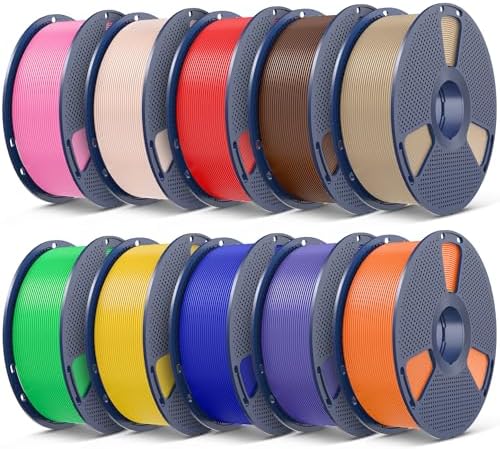 SUNLU 3D Printer Filament Bundle, PLA Plus Filament 10KG 1.75mm, Neatly Wound Filament,10 Colors, 1KG Spool, Coffee Brown+Red+Klein Blue+Green+Vivid Yellow+Sunny Orange+Lavender Purple+Pink+Beige+Oak