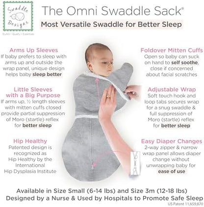 SwaddleDesigns 6-Way Omni Swaddle Sack Arms Up Swaddle for Newborn, More Options to Calm Startle Reflex, Improves Sleep