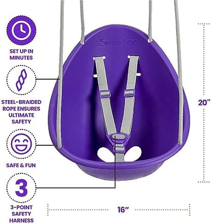 Swurfer Coconut Toddler Swing – Comfy Baby Swing Outdoor, 3- Point Adjustable Safety Harness, Secure, Safe Quick Click Locking System, Blister-Free Rope, Easy Installation, Ages 6-36 Months