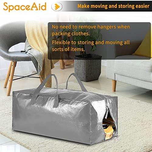 SpaceAid Heavy Duty Moving Bags, Extra Large Storage Totes W/Backpack Straps Strong Handles & Zippers, Alternative to Moving Boxes, Packing & Moving Supplies, Gley (4 Pack)