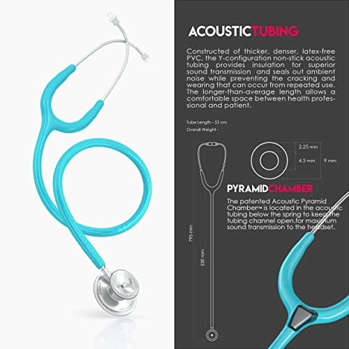 MDF Instruments, Acoustica Lightweight Stethoscope for Doctors, Nurses, Students, Home Health Use, Adult, Dual Head, Pastel Blue Tube, Silver Chestpiece-Headset, MDF747XP03
