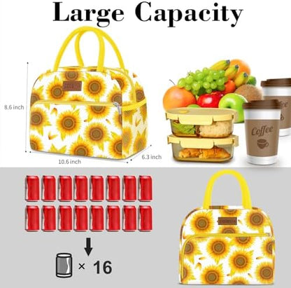 Coobiiya Lunch Bag Women, Lunch Box for Women Adult Men, Small Leakproof Cute Lunch Tote Large Capacity Reusable Insulated Cooler Lunch Container for Work/Office/Picnic/Travel-Sun Flower