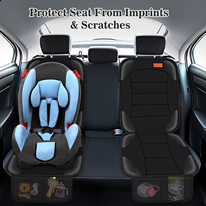 Siivton Car Seat Protector for Child Seat Cushion for Leather and Fabric Seats, 2 Mesh Pockets, Non-Slip Backing, Carseat Protectors for Vehicles, Baby, Pets (2 Pack)