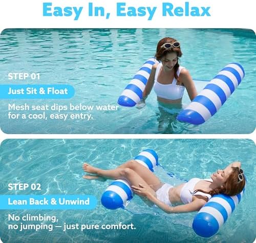 SLOOSH 2 Packs Hammock Pool Floats Adults, 4-in-1 Multi-Purpose Inflatable Pool Floats PVC Water Hammock Lounge Floaties