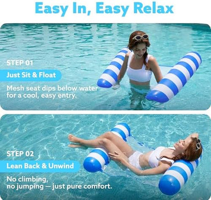 SLOOSH 2 Packs Hammock Pool Floats Adults, 4-in-1 Multi-Purpose Inflatable Pool Floats PVC Water Hammock Lounge Floaties
