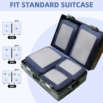 BAGAIL 4 Set/6 Set/8 Set Compression Packing Cubes Travel Accessories Expandable Packing Organizers (Square Mesh, 06-Navy)