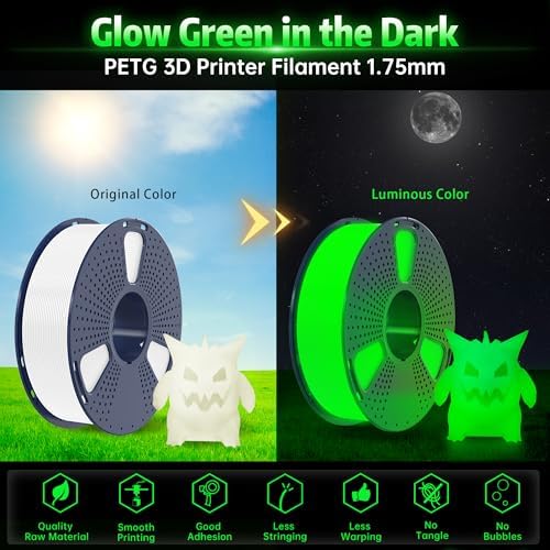 SUNLU PETG Glow in The Dark Filament, Luminous PETG 3D Printer Filament 1.75mm, High Brightness and Long Time Filament, Dimensional Accuracy +/- 0.02mm, 1kg Spool. (White, Glow Green)