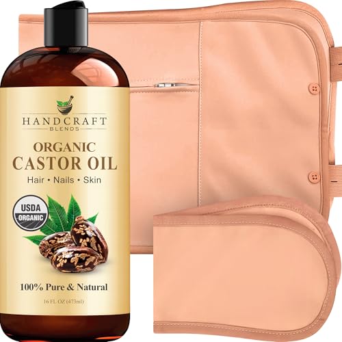 Handcraft Blends Castor Oil Pack Wrap - Organic Castor Oil 16 oz with Reusable Wraps - Durable Comfortable Pack Wraps for Neck and Stomach with Adjustable Elastic Straps