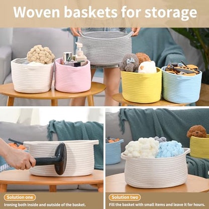 Cute Woven Storage Basket with Handle, Baskets for Gifts Empty, Gift Baskets for Birthday Baby Shower Raffle Burr Fundraising, Decorative Organizer Box for Baby Toy Pet, 13" D x 8" W x 6" H