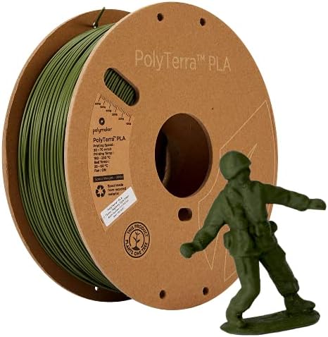 Polymaker Matte PLA Filament, 3D Printer PLA Filament 1.75mm 1kg - PolyTerra 3D Printing PLA Filament, Army Dark Green