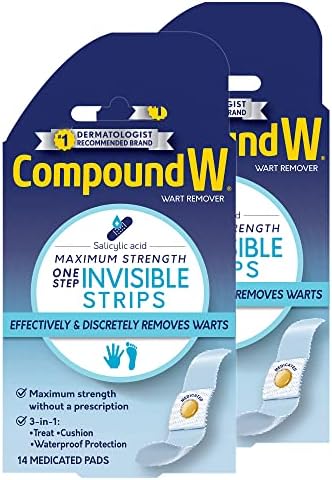 Compound W Maximum Strength One Step Invisible Wart Remover Strips, 14 CT, 2 Pack
