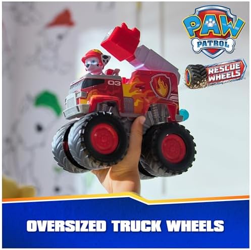 Paw Patrol: Rescue Wheels Marshall’s Firetruck, Toy Truck with Projectile Launcher and Collectible Action Figure, Kids Toys for Boys & Girls Ages 3+