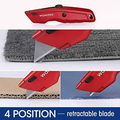 WORKPRO Premium Utility Knife, Retractable All Metal Heavy Duty Box Cutter, Quick Change Blade Razor Knife, 3PCS with 10 Extra Blades