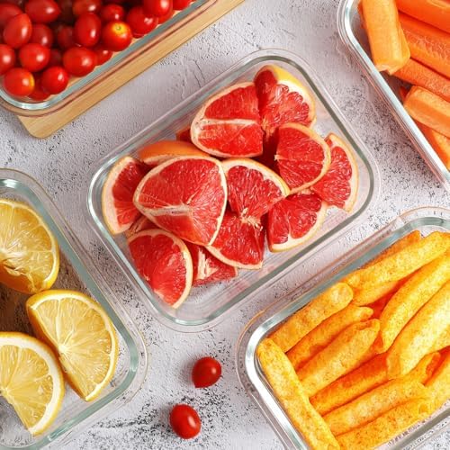 8 Pack 36oz Large Glass Meal Prep Containers with lids, Glass Food Storage Containers with Leak Proof Snap Lock Lids , Airtight Bento lunch Boxes, Kitchen Storage, Oven, Freezer and Dishwasher Safe