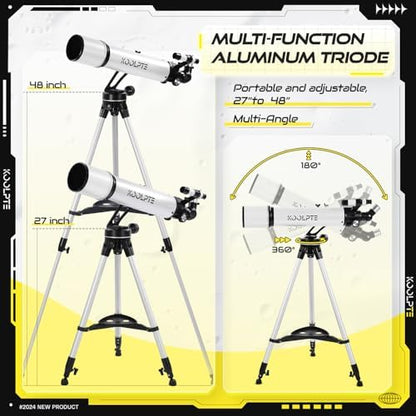 Telescope, 90mm Aperture 700mm - Vertisteel AZ Mounting Base, Highly Adjustable Telescopes, Ideal for Adults, Astronomers & Kids with Carrying Case, Wireless Remote, Phone Adapter (White)