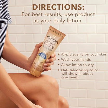 Jergens Natural Glow +Firming Self Tanner Body Lotion, Fair to Medium Skin Tone, Sunless Tanning Moisturizer with Collagen and Elastin. Helps to Visibly Reduce Cellulite, 7.5 Fl Oz (Pack of 2)