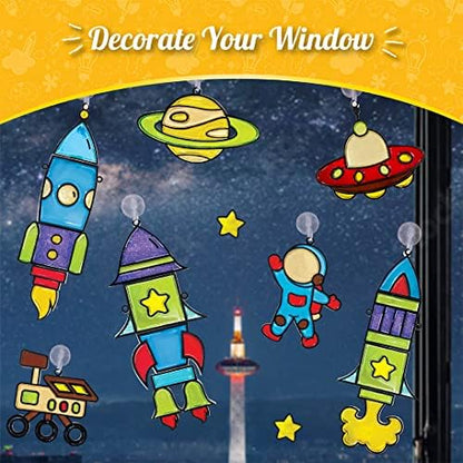 Imagimake Window Art for Kids - Rocket | Suncatcher Kits for Kids, Arts and Crafts for Ages 6-8 | Birthday Gifts for 5 6 7 8 9 10 11 12 Years Old Boys & Girls