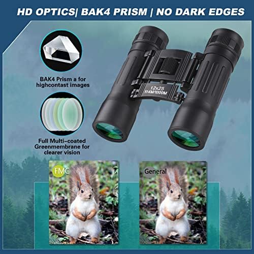 12x25 Compact Binoculars, High Powered Easy Focus Binoculars, Portable Large Eyepiece Binocular for Adults Kids Bird Watching,Opera Concert, Travel, Hiking, Outdoor Scenery, Football Game
