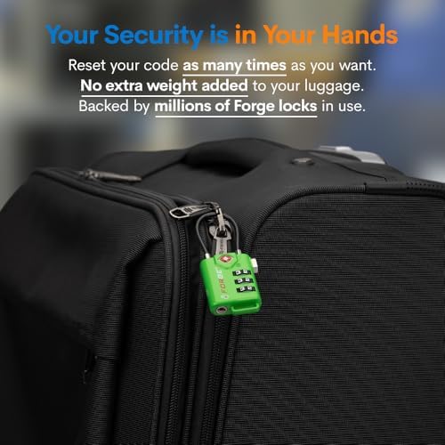 TSA Approved Cable Luggage Locks, Re-settable Combination with Alloy Body (Green 4 Locks)