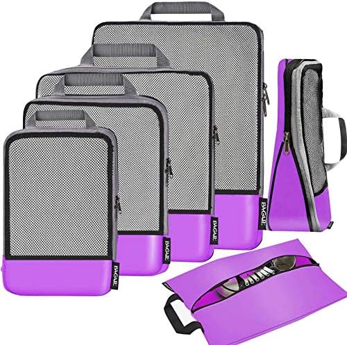 BAGAIL 4 Set/6 Set/8 Set Compression Packing Cubes Travel Accessories Expandable Packing Organizers(Purple HalfMesh 6 Set)