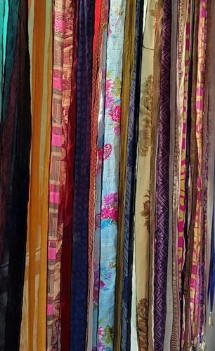 Mango Gifts Old Silk Sari Multicolor Ribbon Doorway Curtain Hippie Bohemian Room Divider Light-Filtering Boho Curtains Rod Pocket Window Drape for Livingroom Bedroom 85 x 45 Inch