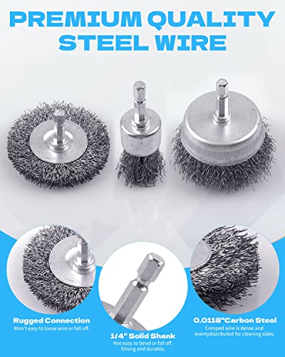 30 Pack Carbon Steel Wire Wheel Brush, Rocaris Cup Brush, Wheel Brush, Pen Brush Set with 1/4-Inch Hex Shank for Rust Removal, Corrosion and Scrub Surfaces