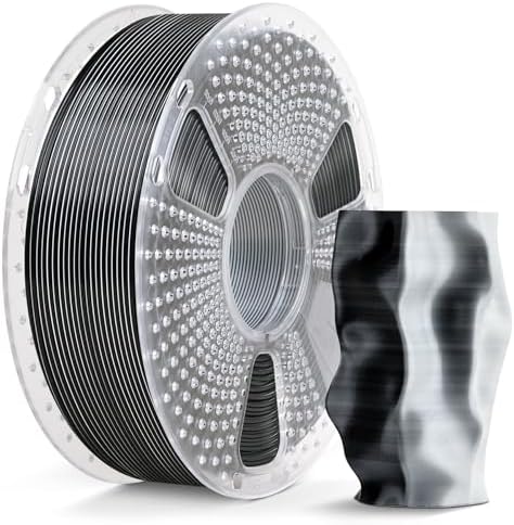 SUNLU Silk Dual Color Pla Filament, Silk PLA 3D Printer Filament 1.75mm, Shiny Silk Texture, Dimensional Accuracy +/- 0.02mm, 1KG Spool (2.2 lbs), PLA Silk Dual Color (Black White)