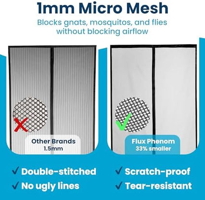 Magnetic Screen Door - Bugs Out, Breeze in - 9min Install Auto-Sealing Heavy Duty Double Stitched Mesh, 52 Magnets, Hands Free Sliding & Patio Door Net, Pet & Kid Friendly, 38 x 82 Inch, Flux Phenom