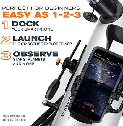 Celestron 22452 StarSense Explore LT114AZ Newtonian Reflector Telescope with Smartphone App-Enabled Technology - Includes Two Eyepieces, 2X Barlow Lens, Phone Dock and Height-Adjustable Tripod, Black