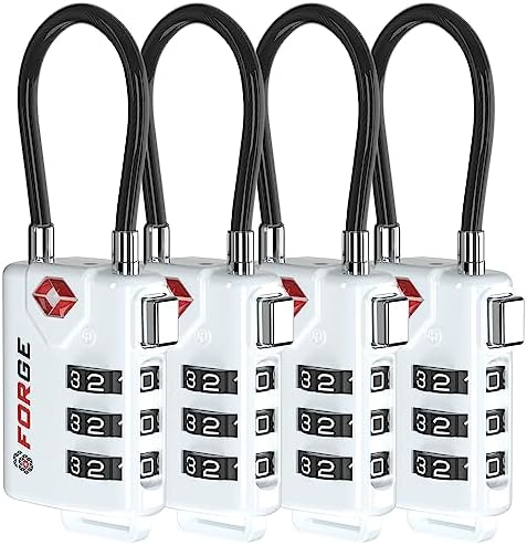 TSA Approved Cable Luggage Locks, Re-settable Combination with Alloy Body (White 4 Locks)