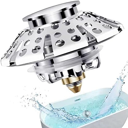 Universal Tub Stopper Bathtub Drain Plug, Pop Up Tub Drain Hair Catcher, Drain Cover with Strainer, for 1-3/8 to 2in Bath Drain Hole