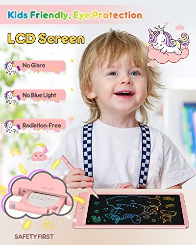 FLUESTON LCD Writing Tablet, Doodle Board Toys Gifts for 3-8 Year Old Girls Boys, 10 Inch Colorful Electronic Board Drawing Pad for Kids, Gifts for Toddler Educational Learning Travel Birthday, Pink