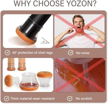 YOZON Chair Leg Floor Protectors for Hardwood Floors Felt Furniture Pads Silicone Caps 32 Pack Non Slip Reduce Noise Clear Round Medium Fit 3/4"~1-3/16" (19-30mm)
