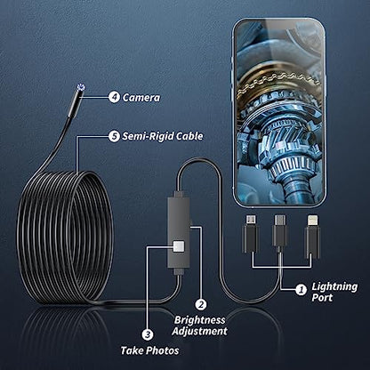 Endoscope Camera with Light,1920P HD Borescope Tools with 8 Adjustable LED Lights, Endoscope with Semi-Rigid Snake Camera, Inspection Borescope for iOS and Android-16.4ft Single Lens