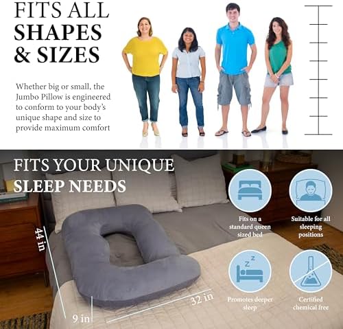 Pharmedoc Pregnancy Pillows, U-Shape Full Body Pillow -Removable Cover Jumbo Size - Gray - Pregnancy Pillows for Sleeping - Body Pillows for Adults, Maternity Pillow and Pregnancy Must Haves