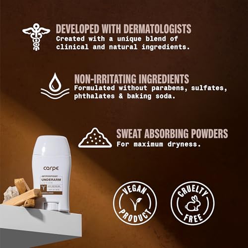 Carpe Clinical Strength Underarm Antiperspirant and Deodorant, Sandalwood Scent