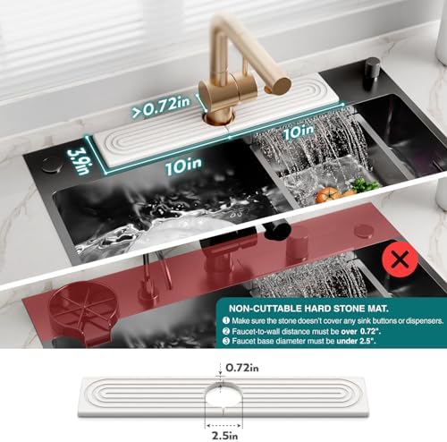Stone Faucet Mat for Kitchen Sink – Diatomite Drying Stone Mat & Sink Protector, Prevents Moisture – Sink Splash Guard Water-Absorbing Stone Tray for Bathroom Counter [Light Grey, 20" x 3.9"]
