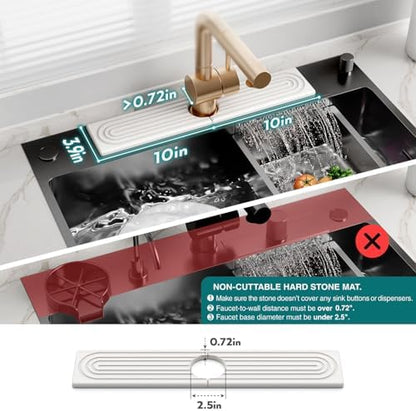 Stone Faucet Mat for Kitchen Sink – Diatomite Drying Stone Mat & Sink Protector, Prevents Moisture – Sink Splash Guard Water-Absorbing Stone Tray for Bathroom Counter [Light Grey, 20" x 3.9"]