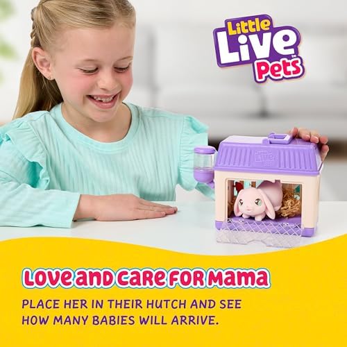 Little Live Pets Bunny Mini Interactive Toy Set, Hutch Animal Playset with 3 Surprise Babies, 20+ Sounds, Bunny Accessories for Girls Ages 3+