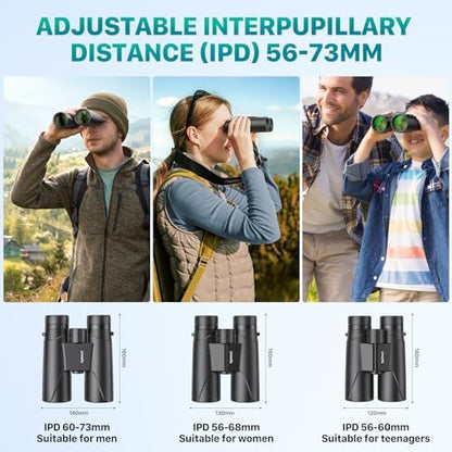 12X42 Binoculars for Adults with Universal Phone Adapter, HD Waterproof Fogproof Compact Binoculars for Bird Watching, Hunting, Hiking, Sports, and Concerts with BAK4 Prism FMC Lens