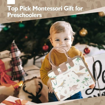 hahaland Montessori Busy Board for Toddlers Boy Toys Birthday Gift - Travel Toys - Dinosaur, Alphabet, Number, Shape, Drawing, Life Skills