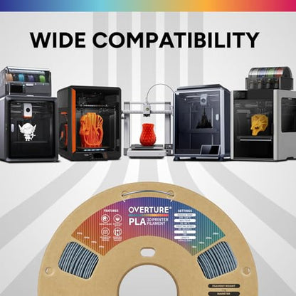 OVERTURE PLA Filament 1.75mm, Neatly Wound 3D Printer Filament 1kg Spool (2.2lbs), Dimensional Accuracy +/- 0.02 mm, Fit Most FDM 3D Printers (Metallic Gray)