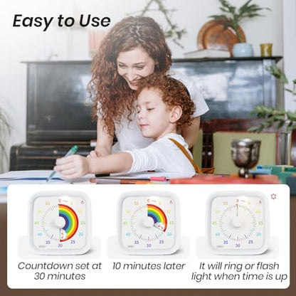 Yunbaoit Visual Timer with Protective Case, Rainbow Disk 60 Minute Countdown Timer for Kids and Adults, Silent Time Management Tool(White)