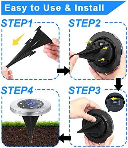 Solar Ground Lights, Waterproof Solar Garden Lights, Upgraded Outdoor Garden Waterproof Bright in-Ground Light, Landscape Lighting for Pathway,Yard,Deck,Lawn,Patio,Walkway (12 Pack Warm Light)