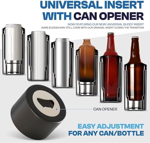 Frost Buddy Universal Can Cooler - Fits All - For Regular 12 & 16 oz or Slim-Size Bottles - Insulated Double-Walled Stainless Steel (MatteBlack)