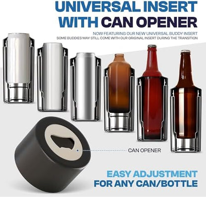 Frost Buddy Universal Can Cooler - Fits All - For Regular 12 & 16 oz or Slim-Size Bottles - Insulated Double-Walled Stainless Steel (MatteBlack)