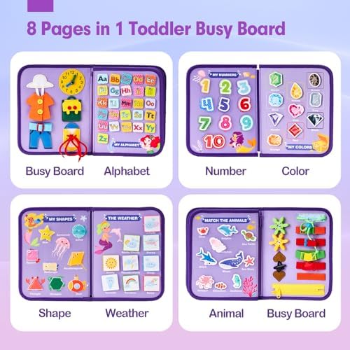 hahaland Busy Board Montessori Toys - 3 Year Old Girl Gifts Bithday Gift Ideas - 8 in 1 Preschool Learning Activities - Christmas Toddler Stocking Stuffers Gifts