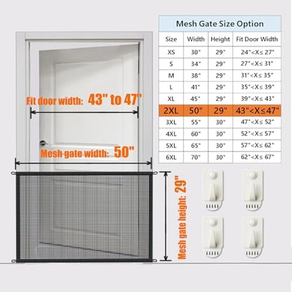 Dog Gate for Stairs Pet Gates for The House: Dogs Screen Mesh Gate for Doorways Stairways Indoor 29 inch Tall, 50 inch Wide Fits 44-47 inch Openings