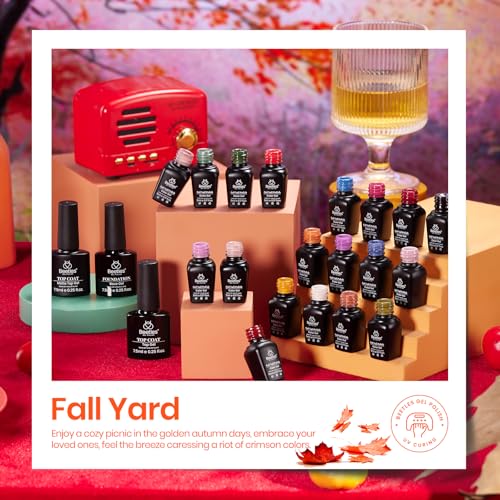 Beetles Fall Gel Nail Polish Set - Fall Yard Gel Polish Kit, 20 Color Orange Burgundy Red Navy Blue Glitter, Soak Off LED UV with Gel Base and Top Coat Nail Art Manicure Gift for Women